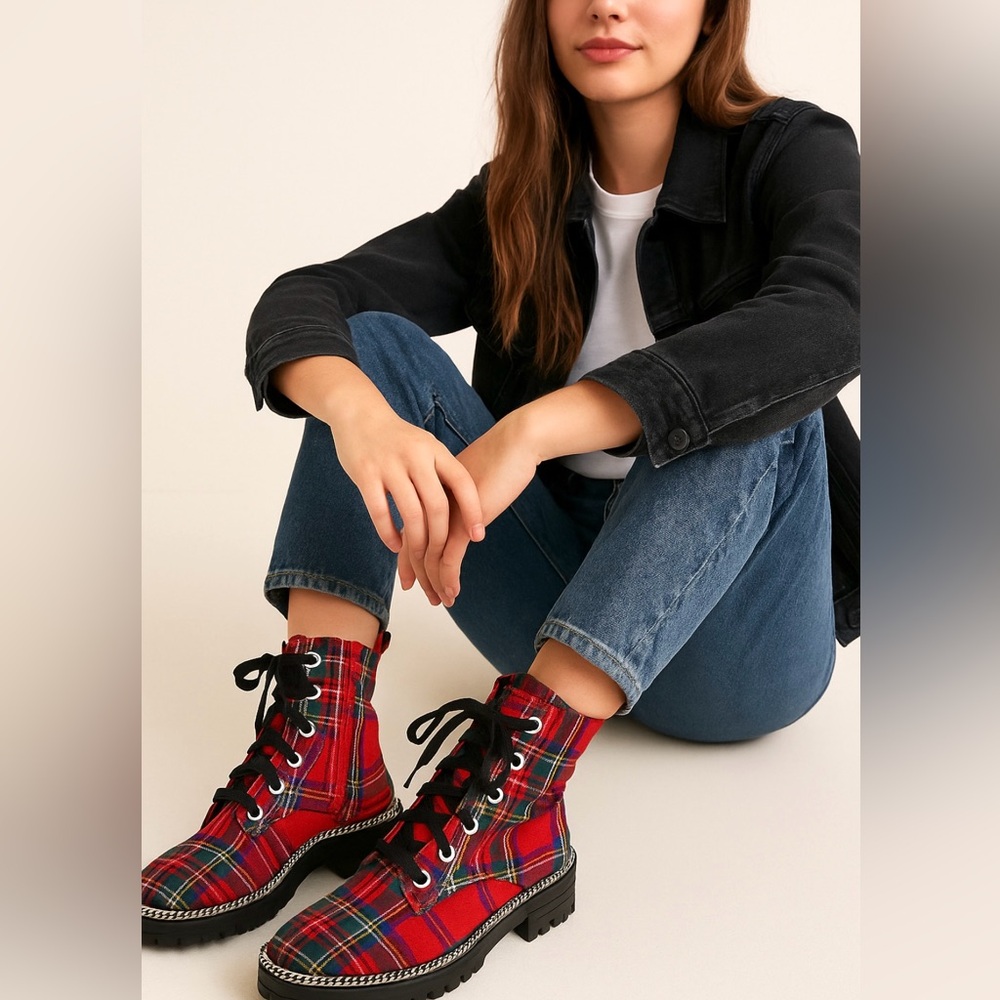Gianni Bini Vibrant Plaid Lace-Up Boots